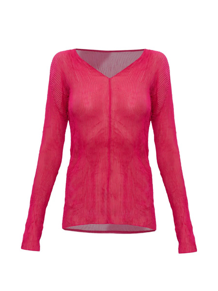  Issey Miyake Pleated V-neck Top - Pink 