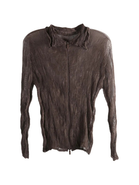  Issey Miyake Pleated Zip Top - Brown 