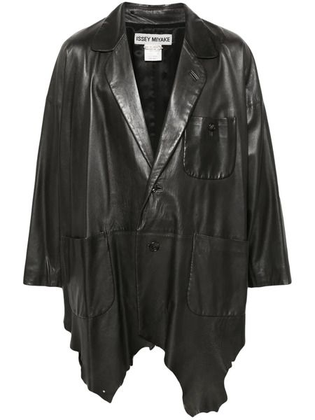  Issey Miyake Pre-owned Handkerchief-hem Leather Coat - Black 