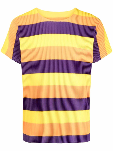  Issey Miyake Pre-owned 2000s Plissé-effect Striped T-shirt - Yellow 
