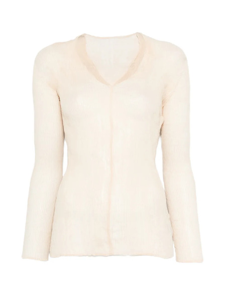  Issey Miyake V-neck Ruffled T-shirt - Neutrals 