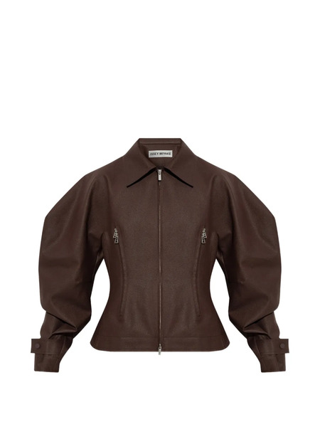 Issey Miyake Zip Voluminous-sleeves Jacket - Brown 