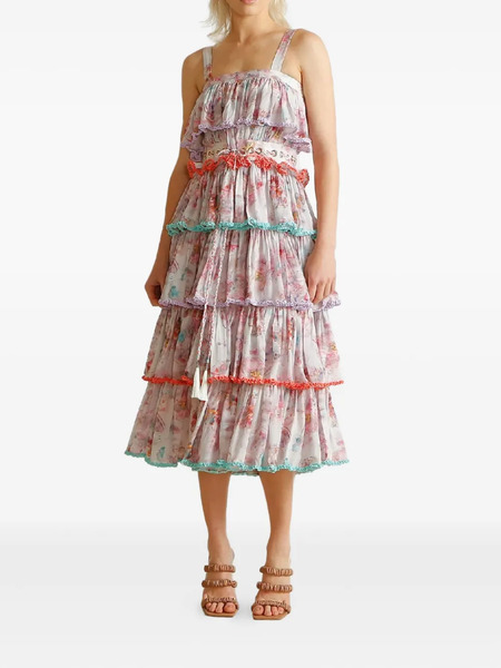  Ixiah Floret Ruffled Floral-print Midi Dress - Neutrals 