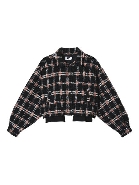  Izzue Checked Balloon-sleeve Jacket - Black 