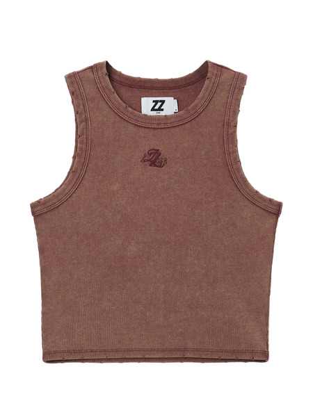  Izzue Distressed Ribbed Top - Brown 