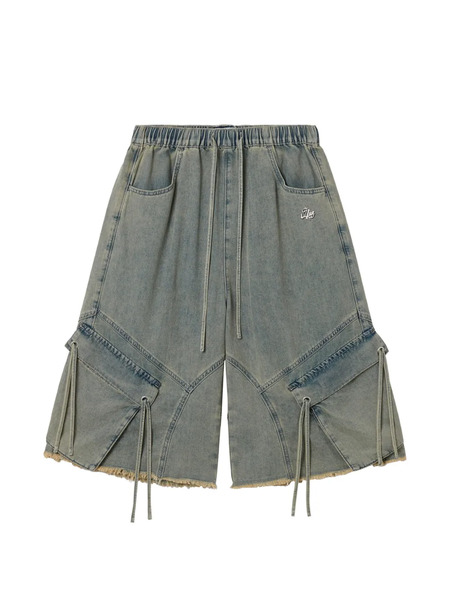  Izzue Drawstring Frayed Shorts - Blue 