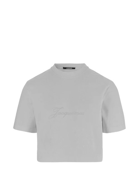  Jacquemus Embroidered-logo Cropped T-shirt - Neutrals 
