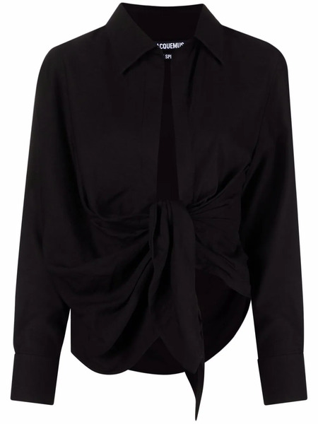  Jacquemus La Chemise Bahia Draped Shirt - Black 