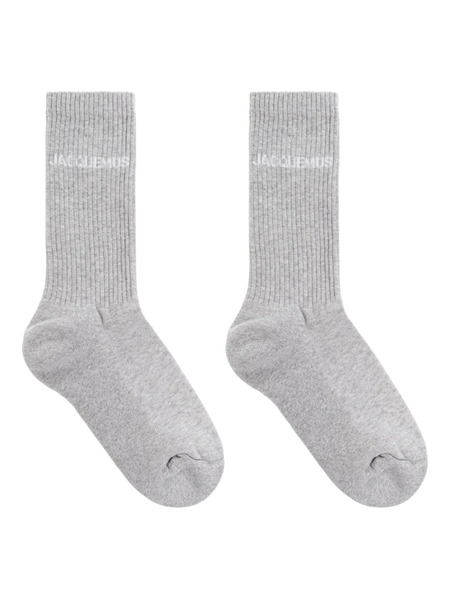  Jacquemus Logo-embroidered Ribbed Socks - Grey 