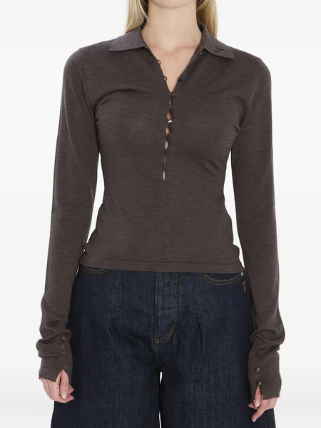  Jacquemus Polo-collar Buttoned Top - Brown 