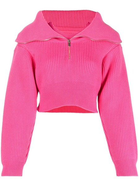  Jacquemus Zip-up Neck Cropped Jumper - Pink 