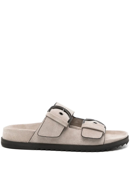  James Perse Suede Buckle Slides - Grey 