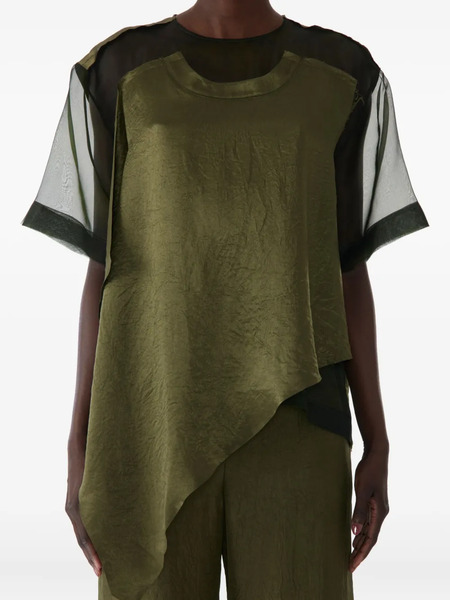  Jason Wu Collection Asymmetric-hem Crinkled T-shirt - Green 