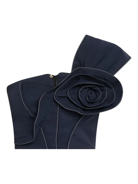  Jbq Blaire Asymmetrical Rose-detail Top - Blue 