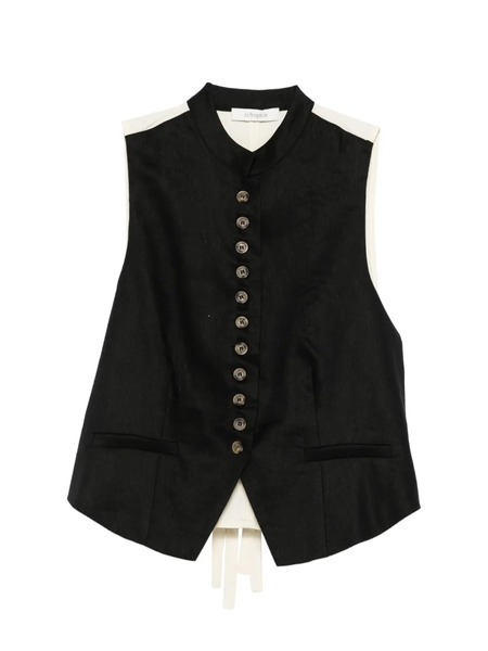  Jcsophie Linnea Button Collarless Top - Black 