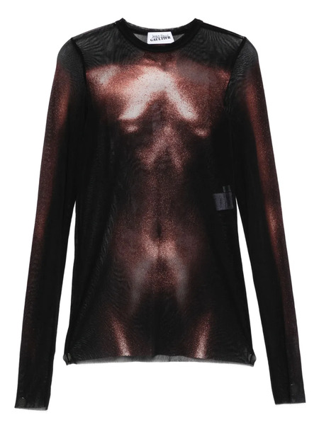 Jean Paul Gaultier Body-print Mesh Top - Brown 