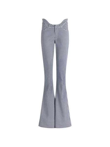  Jean Paul Gaultier Curved Gingham Flared Trousers - Blue 