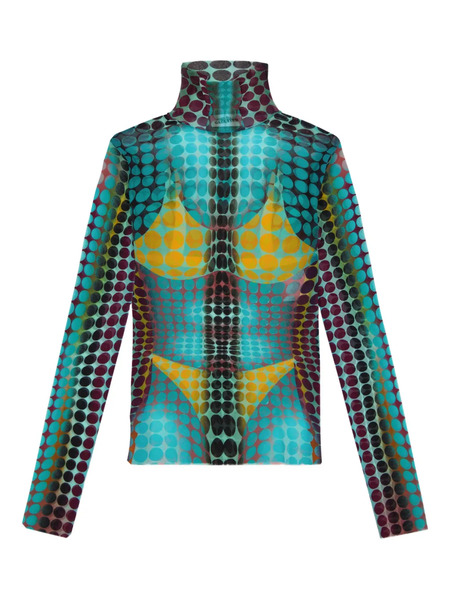  Jean Paul Gaultier High-neck Dots-print Top - Blue 
