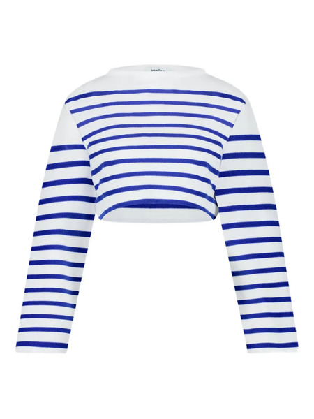  Jean Paul Gaultier Long-sleeve Stripe-pattern Crop Top - White 