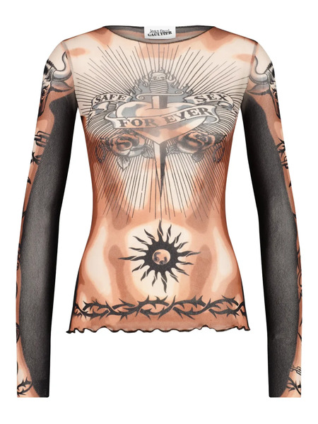  Jean Paul Gaultier Long-sleeves Tattoo-print Top - Neutrals 