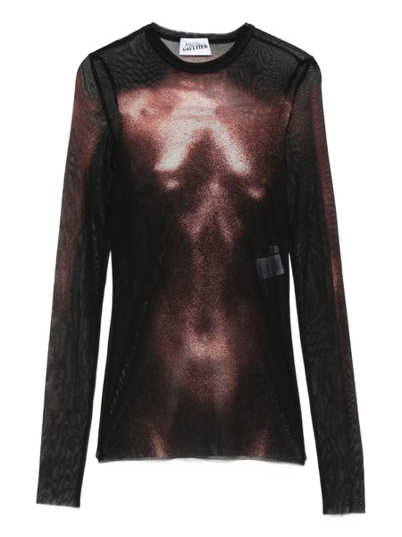  Jean Paul Gaultier Mesh Body-print Top - Black 