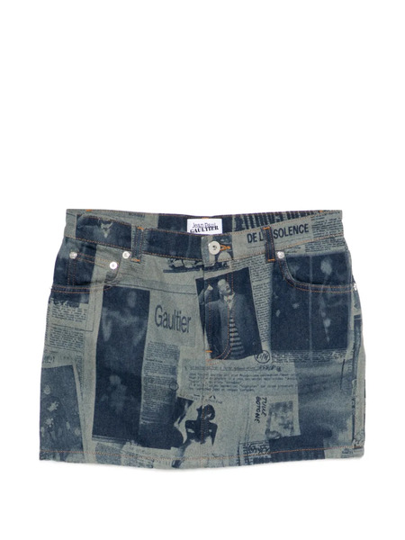  Jean Paul Gaultier Newspaper Print Mini Skirt - Blue 