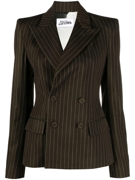 Jean Paul Gaultier Pinstriped Double-breasted Wool Blend Blazer - Brown 