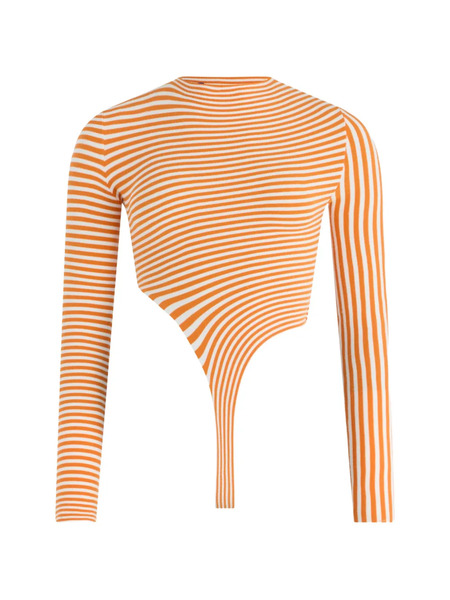  Jean Paul Gaultier Striped Asymmetric Bodysuit - Orange 
