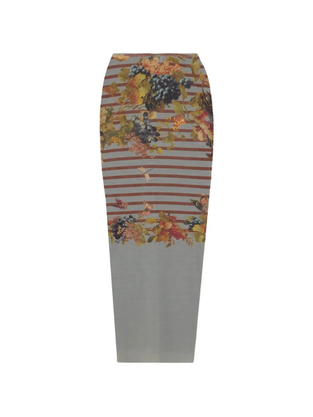  Jean Paul Gaultier Striped Floral Midi Skirt - Grey 