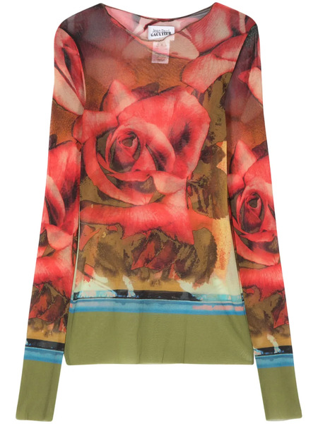  Jean Paul Gaultier The Red Roses Mesh Top - Green 
