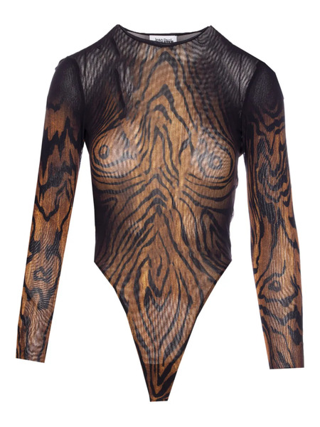  Jean Paul Gaultier Tiger-print Mesh Bodysuit - Black 