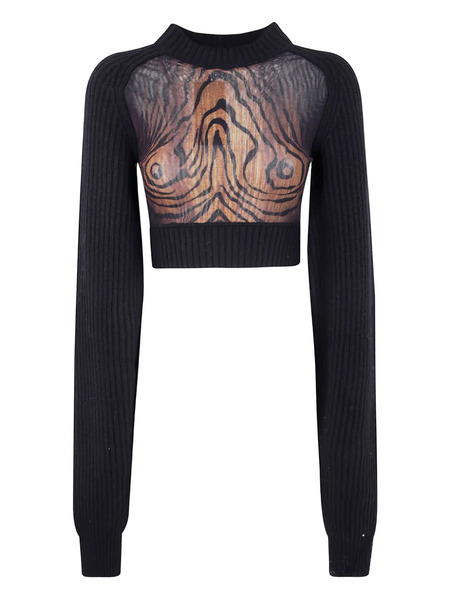  Jean Paul Gaultier Wood-print Wool Top - Black 
