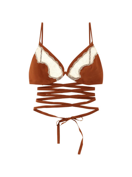  Jejia Lace Insert Silk Bra - Brown 