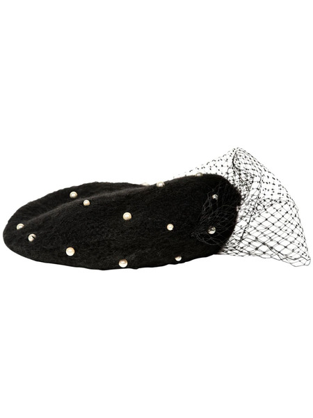  Jennifer Behr Pearl-embellished Voilette Beret - Black 