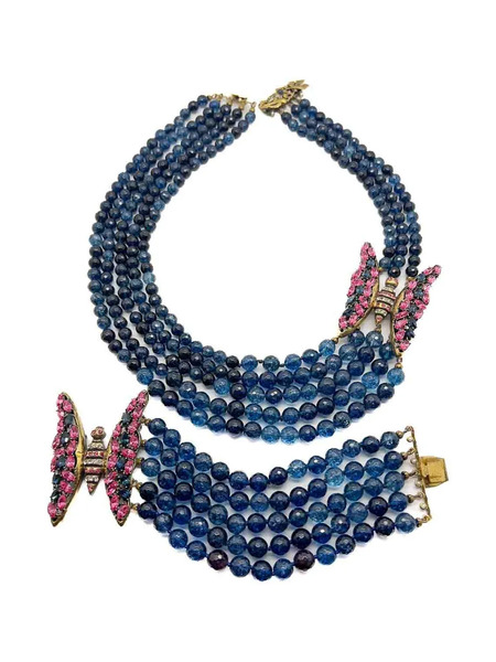  Jennifer Gibson Jewellery 1990s Pre-owned Italian Vintage Grande Butterfly Necklace Bracelet Set - Gold 