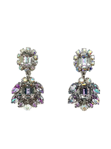  Jennifer Gibson Jewellery 1950s Vendome Amethyst Aurora Borealis Drop Earrings - Silver 