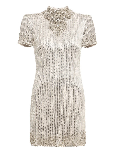  Jenny Packham Kitty Sequin-embellished Turtleneck Mini Dress - Silver 