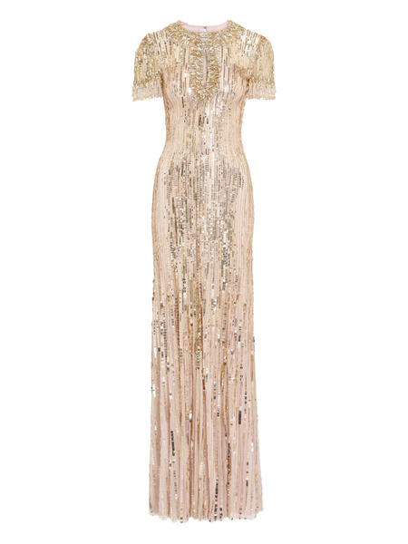  Jenny Packham Nova Sequin-embellished Keyhole-neck Maxi Dress - Neutrals 