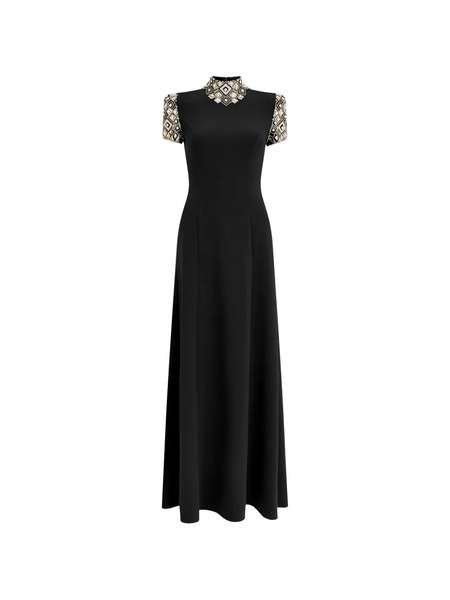  Jenny Packham Pricile Embellished Collar Dress - Black 