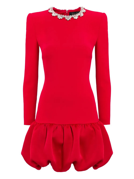  Jenny Packham Puff Embellished-neck Mini Dress - Red 