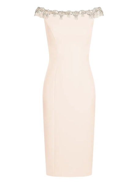  Jenny Packham Valorie Beaded Off-shoulder Midi Dress - Neutrals 