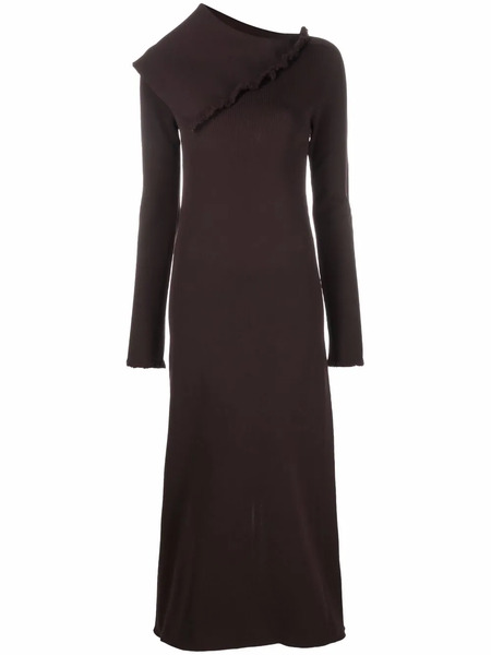  Jil Sander Asymmetric Collar Maxi Dress - Brown 