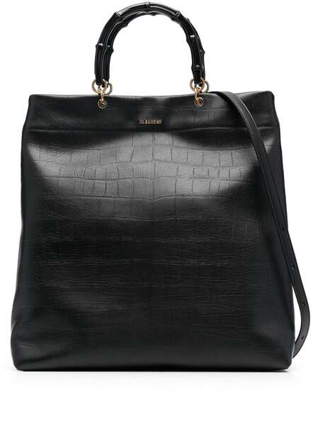  Jil Sander Bamboo-handle Embossed Tote Bag - Black 