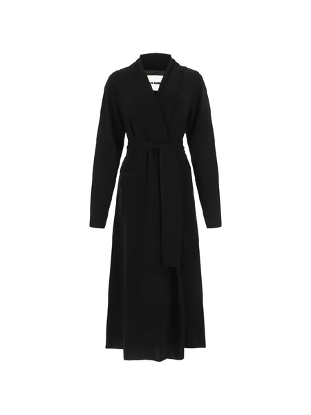  Jil Sander Belted V-neck Cashmere Coat - Black 