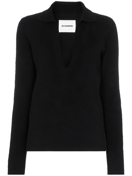  Jil Sander Collared V-neck Knit Jumper - Black 