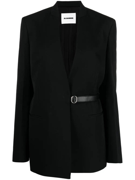  Jil Sander Collarless Belted Blazer - Black 