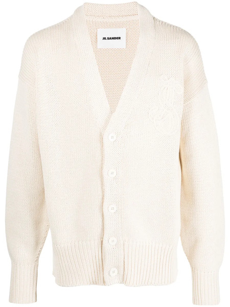  Jil Sander Embroidered-logo Cotton Cardigan - Neutrals 