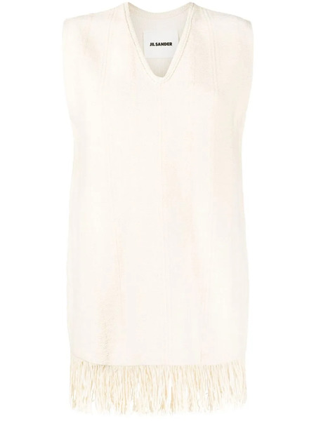  Jil Sander Fringed V-neck Vest Top - Neutrals 