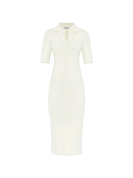  Jil Sander Keyhole Ribbed Midi Dress - Neutrals 