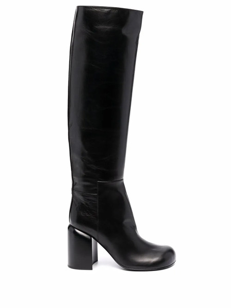  Jil Sander Knee-length High-heel Leather Boots - Black 